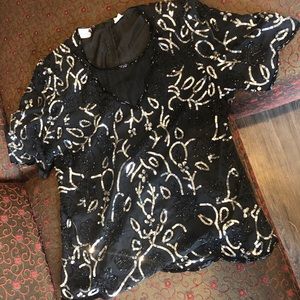 Sequined & Beaded Shoulder Pad Top